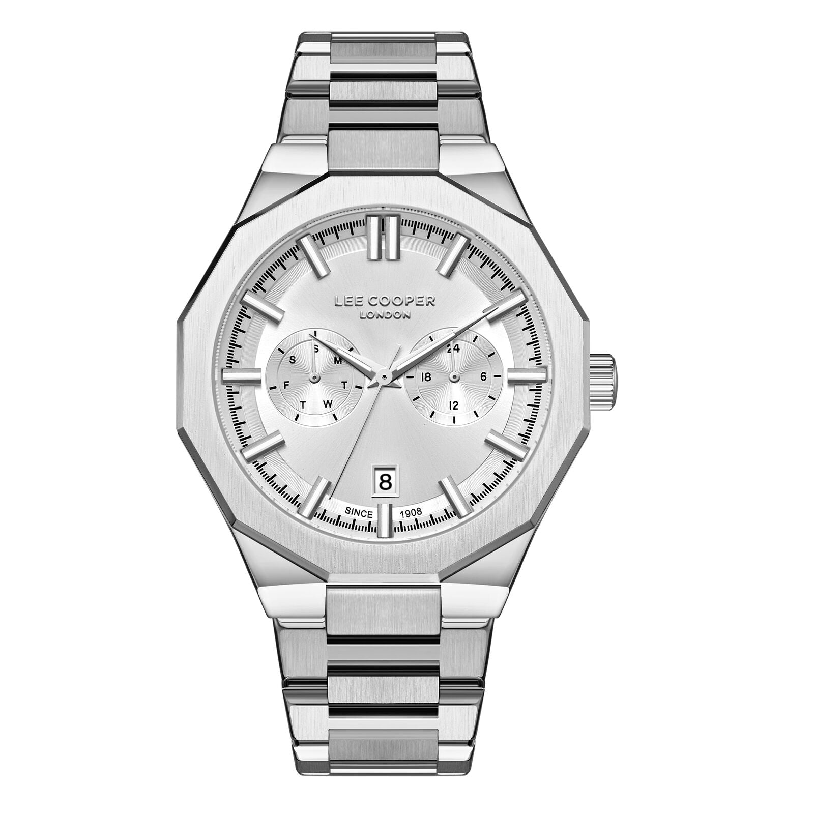 Lee Cooper Men's Watches Analog Silver Dial with Silver Stainless Steel Band, LC08018.330