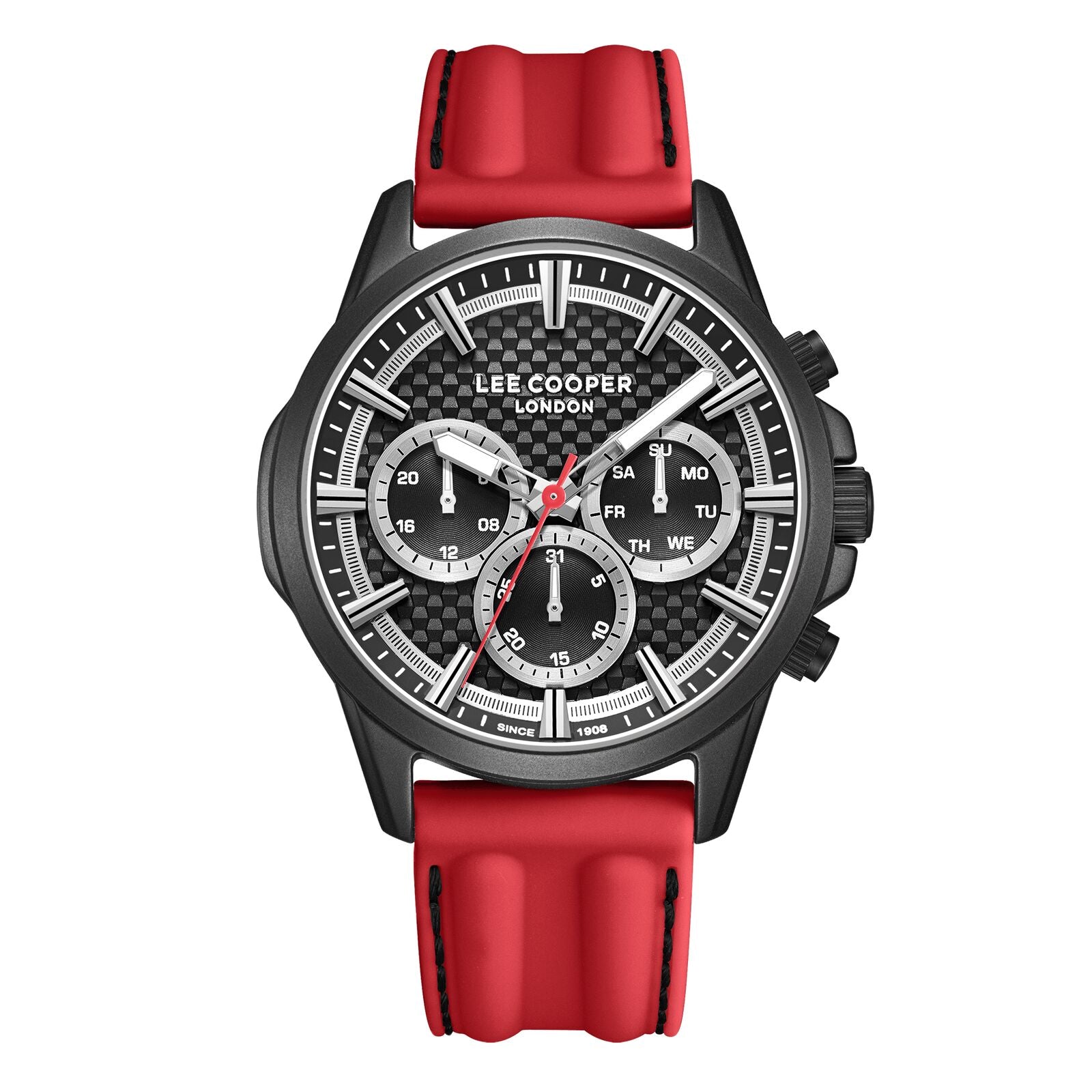 Lee Cooper Men's Watch Analog Black Dial with Red Leather Strap, LC08048.658