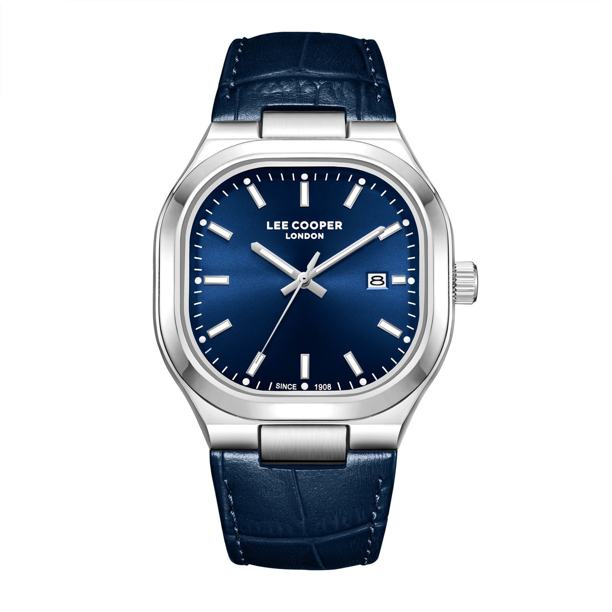 Lee Cooper Men's Watch Analog Blue Dial with Blue Leather Strap, LC08179.399