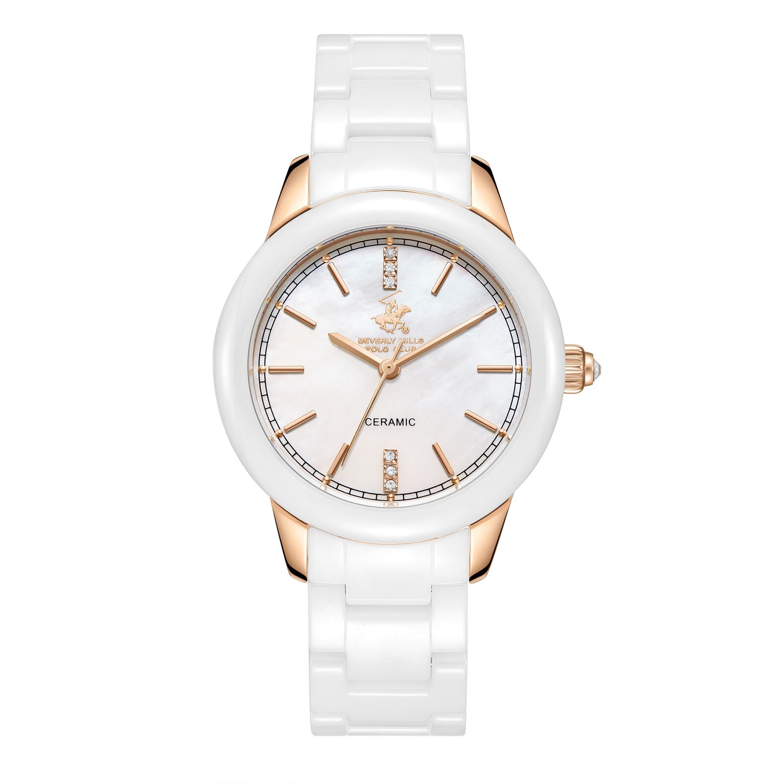 Beverly Hills Polo Club Women's Watch Analog Mother of Pearl Dial With White Ceramic Strap, BP3663X.420