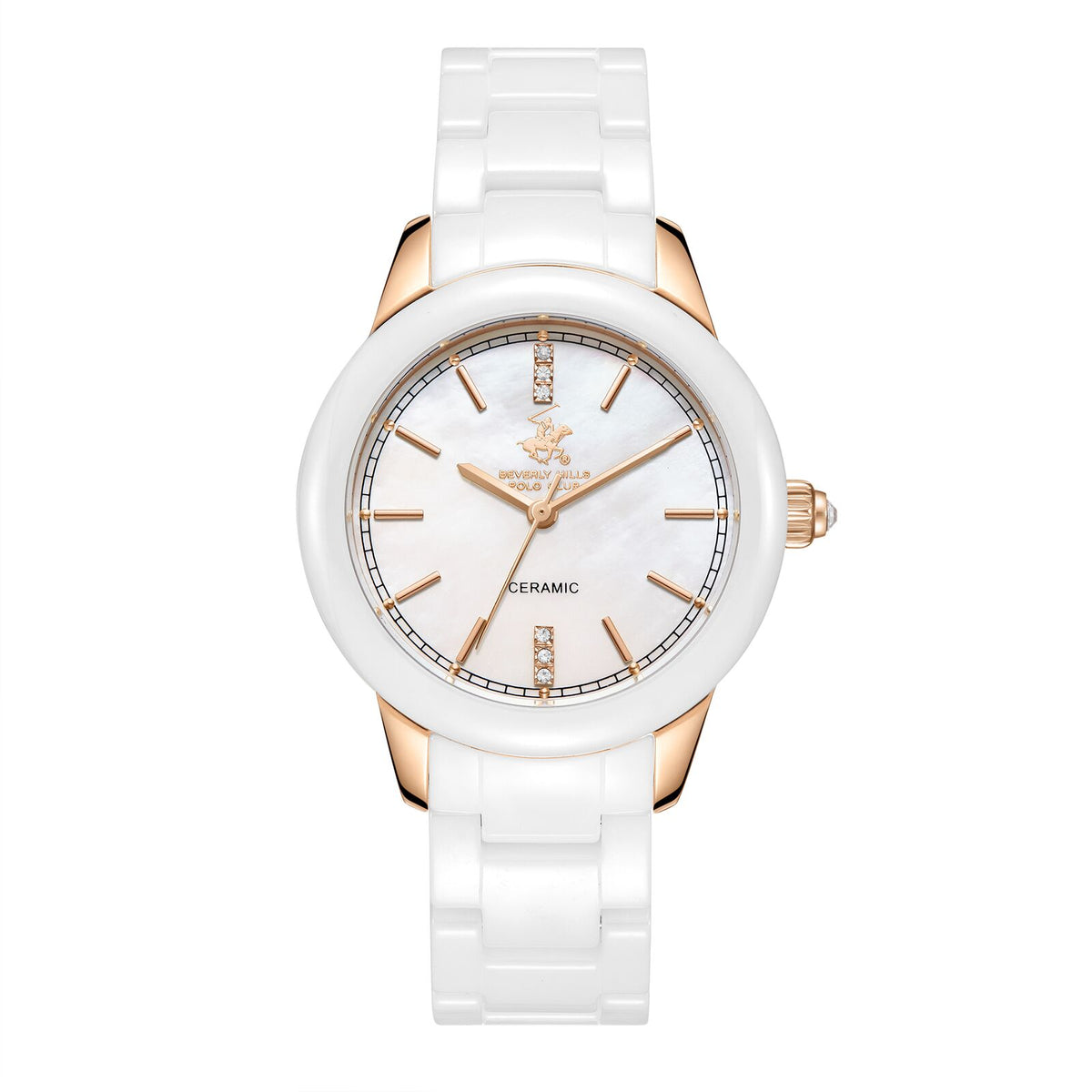 Beverly Hills Polo Club Women's Watch Analog Mother of Pearl Dial With White Ceramic Strap, BP3663X.420