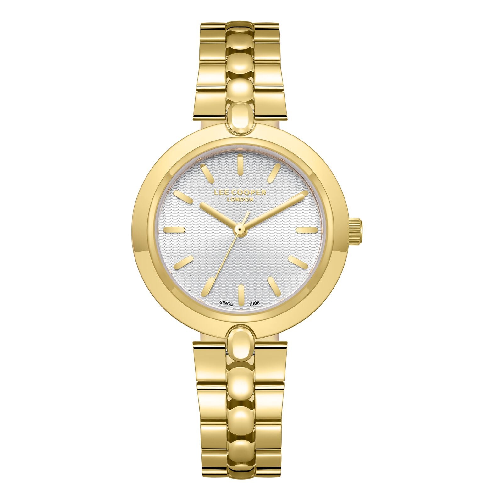 Lee Cooper Women's Watches Analog White Dial with Gold Stainless Steel Band, LC08057.130