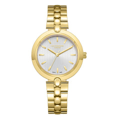 Lee Cooper Women's Watches Analog White Dial with Gold Stainless Steel Band, LC08057.130