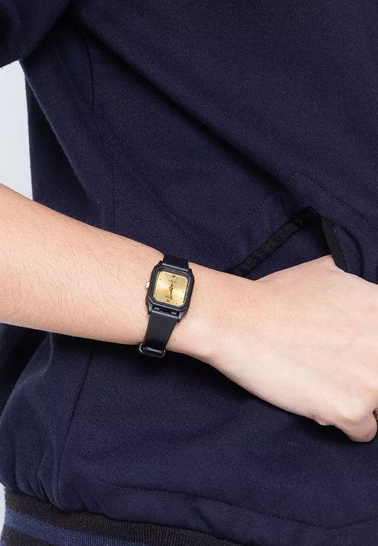 Casio, Women's Watch Analog, Gold Dial Black Resin Band, LQ-142E-9ADF product image