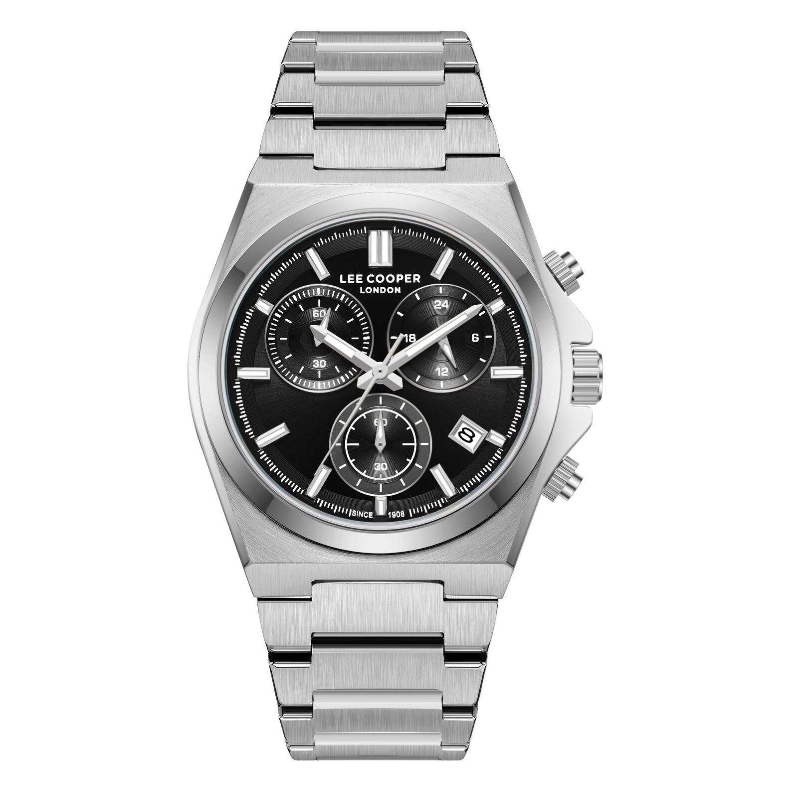 Lee Cooper Men's Watch Analog Black Dial with Silver Stainless Steel Band, LC08188.350