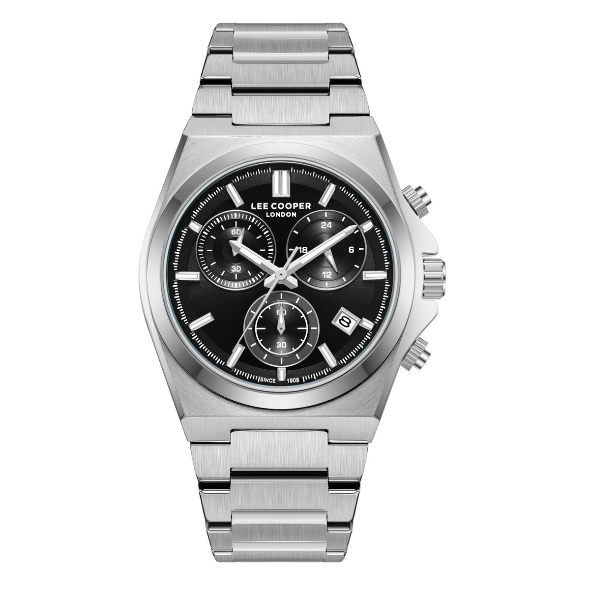 Lee Cooper Men's Watch Analog Black Dial with Silver Stainless Steel Band, LC08188.350