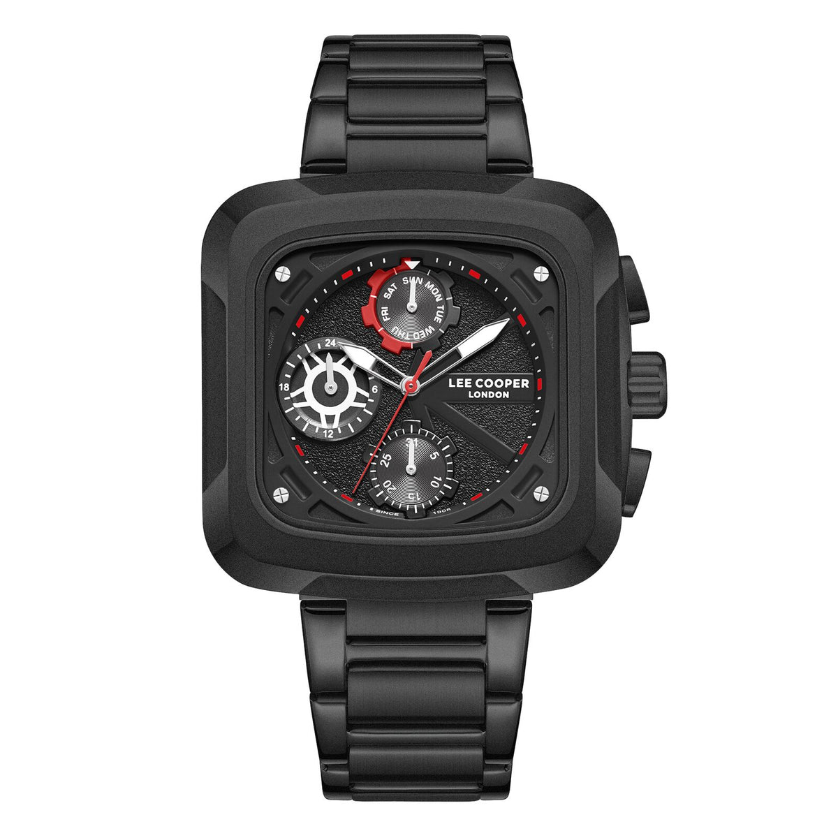 Lee Cooper Men's Watches Analog Black Dial with Black Stainless Steel Band, LC08013.650