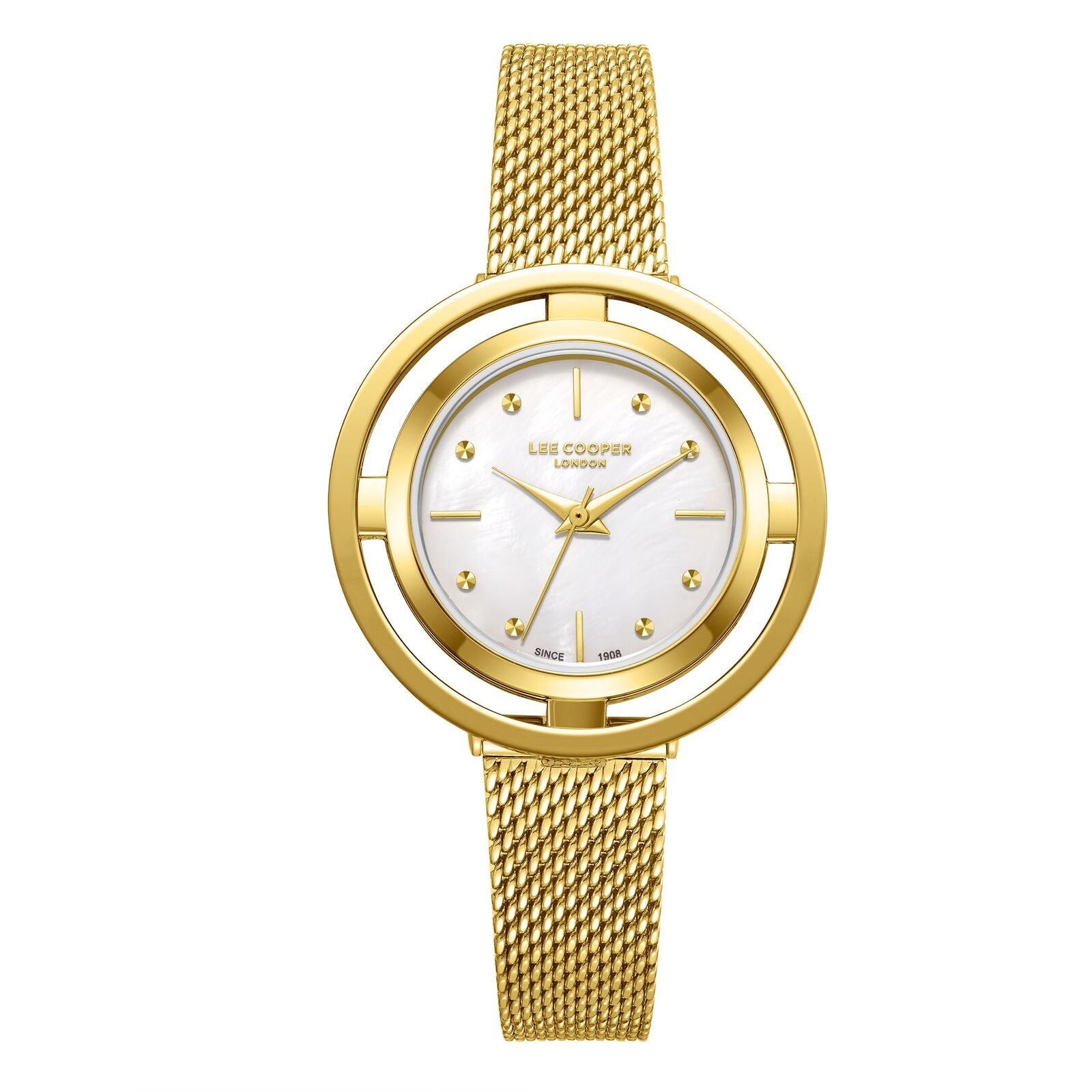 Lee Cooper Women's Watch Analog Mother of Pearl Dial with Gold Mesh Band, LC08052.120