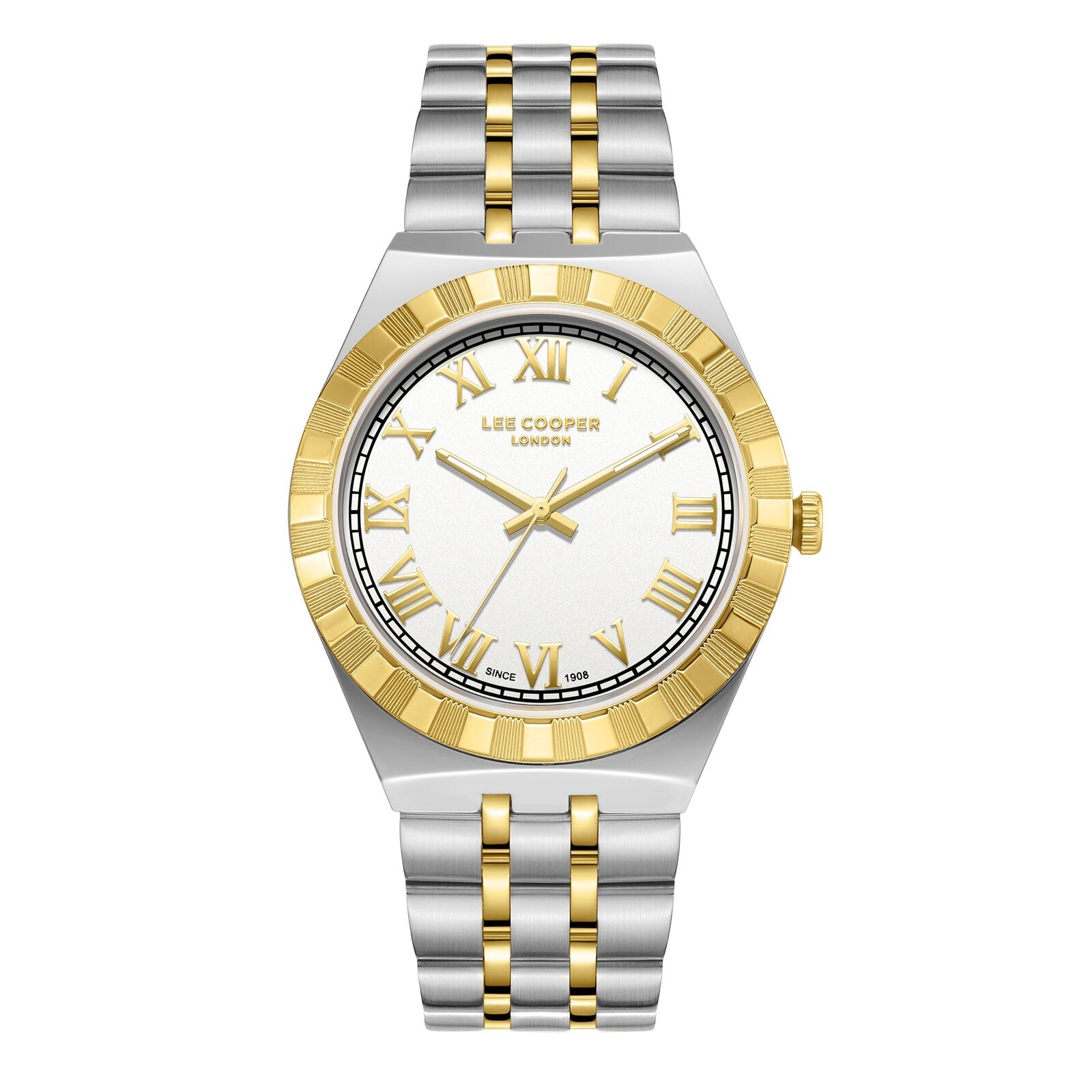 Lee Cooper Men's Watch Analog White Dial with Two-Toned Stainless Steel Band, LC08060.230