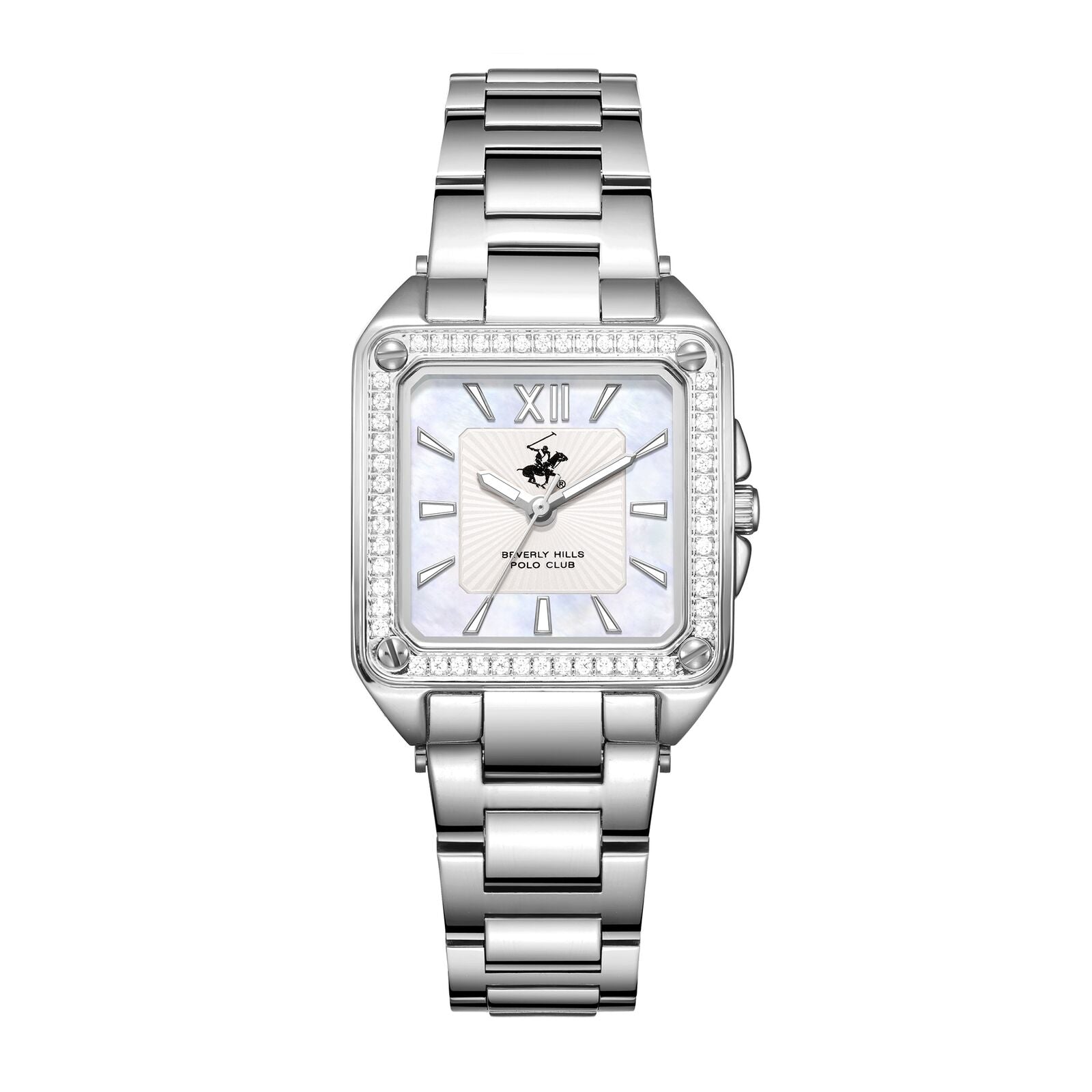 Beverly Hills Polo Club Women's Watch Analog Mother of Pearl Dial with Silver Stainless Steel Band, BP3671C.320