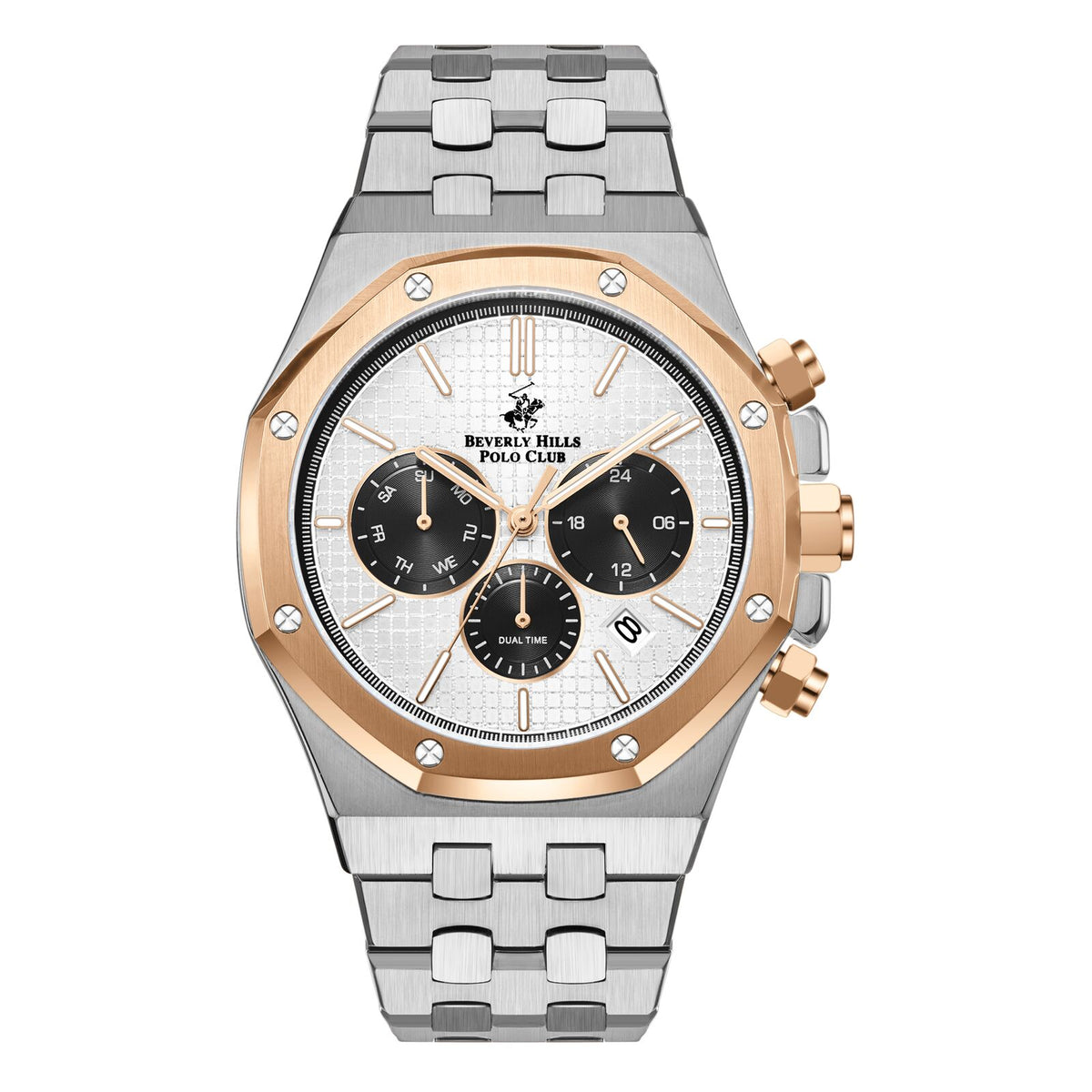 Beverly Hills Polo Club Men's Watch Analog Silver Dial with Silver Stainless Steel Band, BP3051X.531