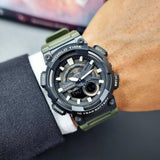 Casio Men's Watch Analog & Digital Combo, Black Dial Green Resin Strap, AEQ-110W-3AVDF product image