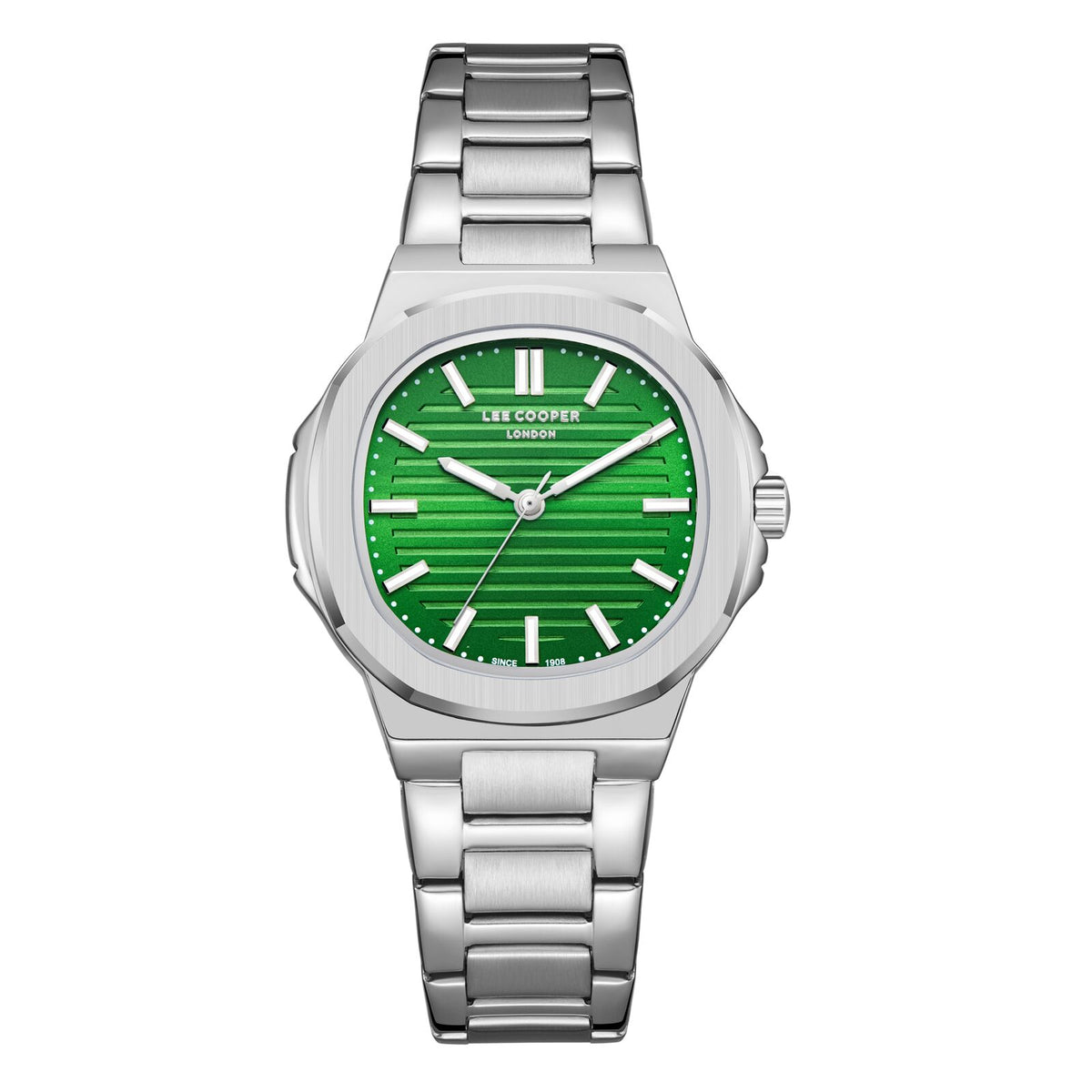 Lee Cooper Women's Watches Analog Green Dial with Silver Stainless Steel Band, LC08017.370