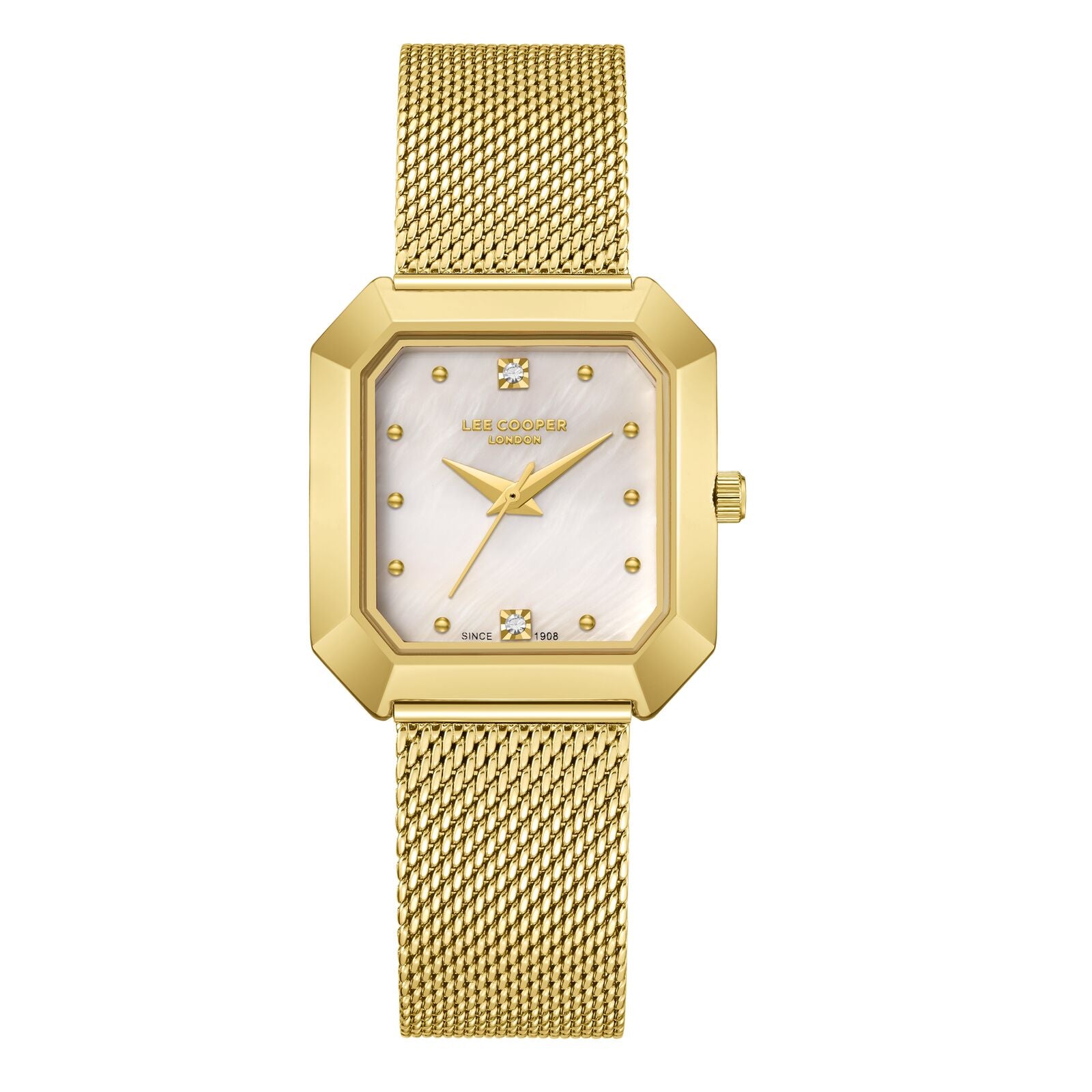 Lee Cooper Women's Watches Analog Mother of Pearl Dial with Gold Mesh Band, LC08027.120