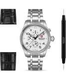 Swiss Military Hanowa Men's Chronograph Watch White Dial with Silver & Black  Stainless Steel & Leather (Set), SMWGI0005701-SET