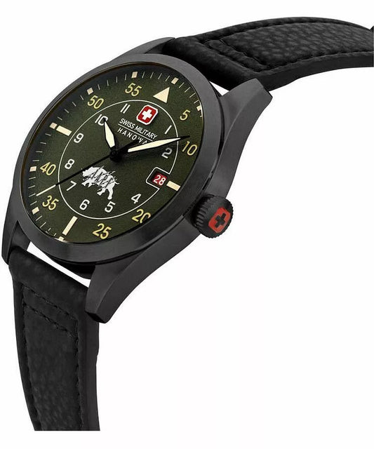 Swiss Military Hanowa Men's Analog Watch Green Dial with Black Vegan Leather Strap, SMWGN0001231