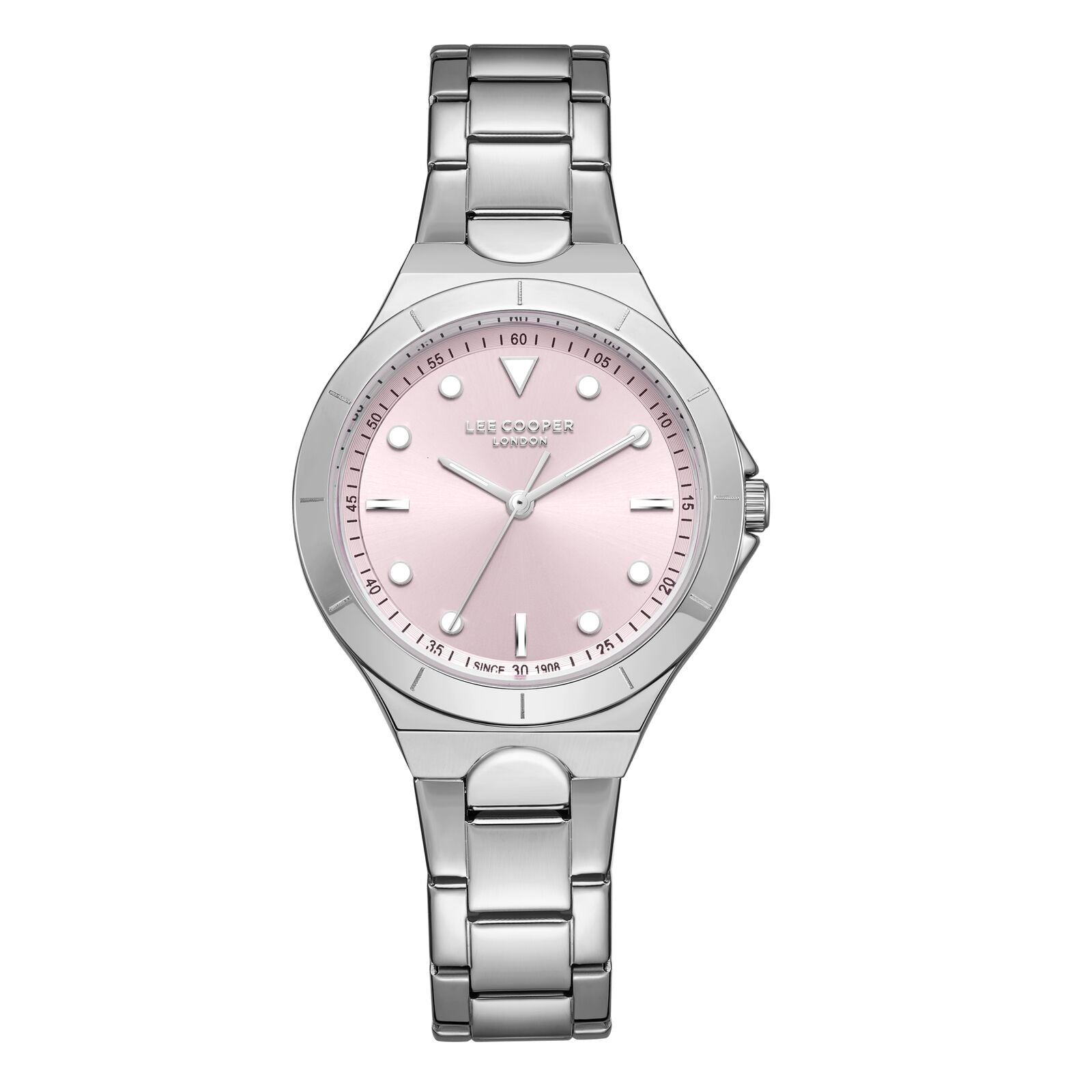 Lee Cooper Women's Watches Analog Pink Dial with Silver Stainless Steel Band, LC07999.380