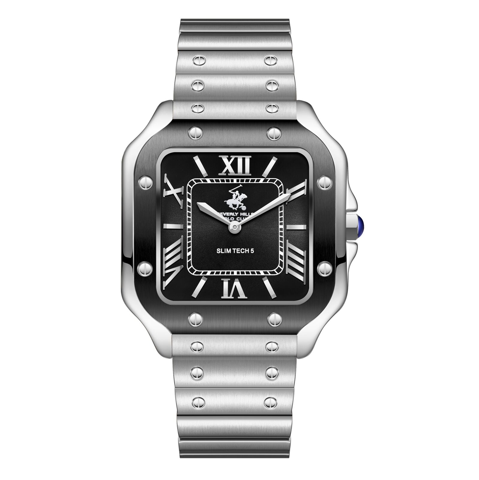 Beverly Hills Polo Club Men's  Watch Analog Black Dial with Silver Stainless Steel Band, BP3729X.350