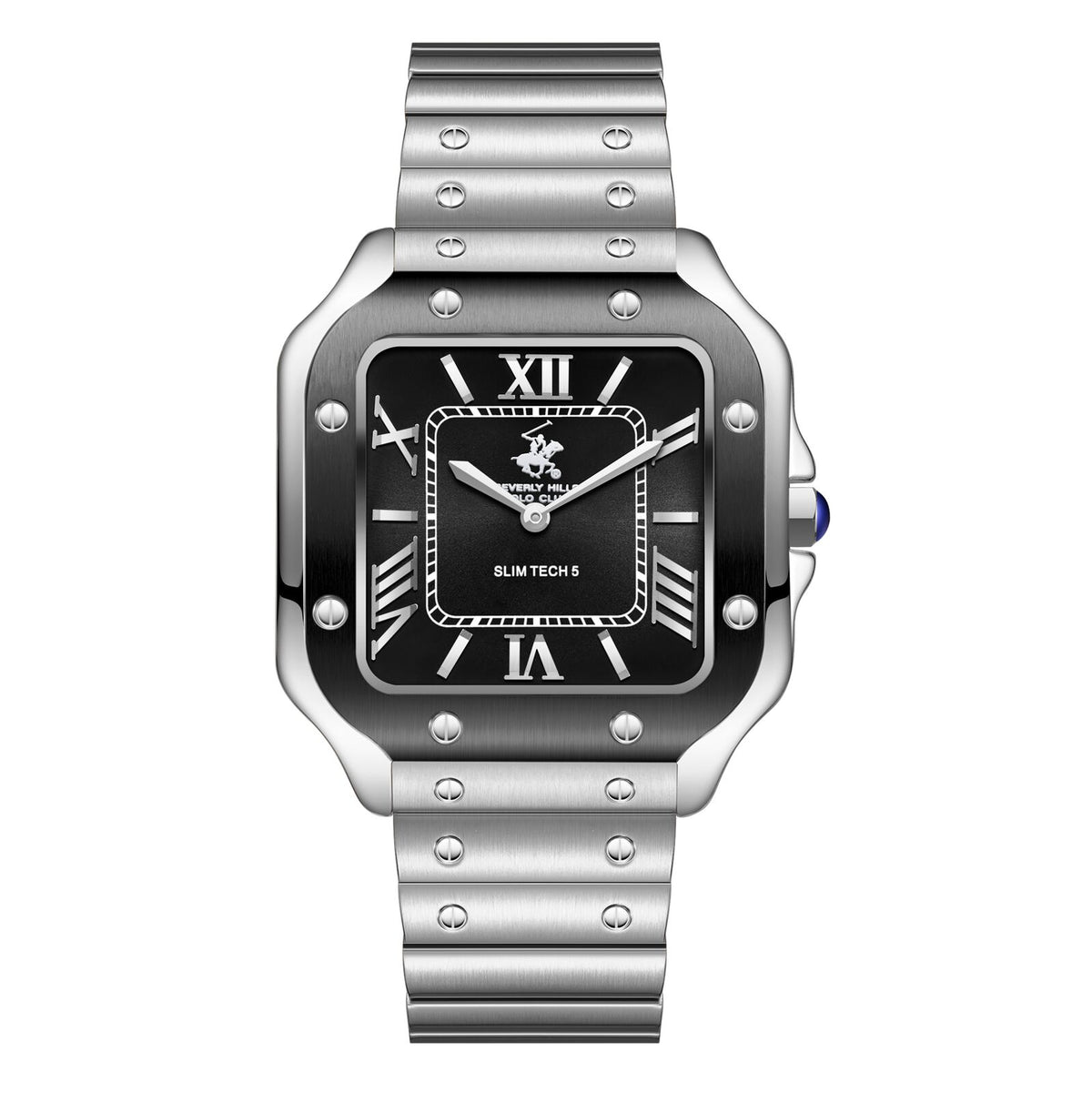 Beverly Hills Polo Club Men's  Watch Analog Black Dial with Silver Stainless Steel Band, BP3729X.350