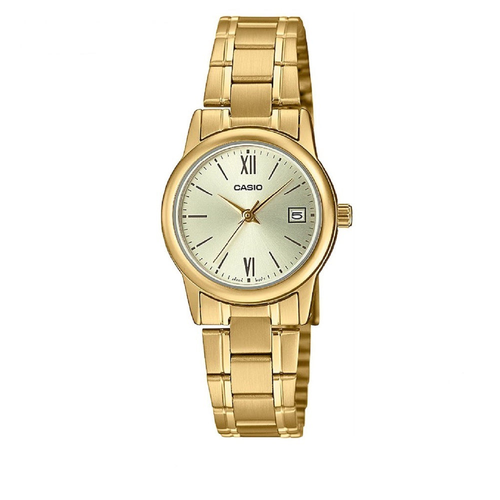 Casio Women's Watch Analog, Gold Dial Gold Stainless Steel Strap, LTP-V002G-9B3UD