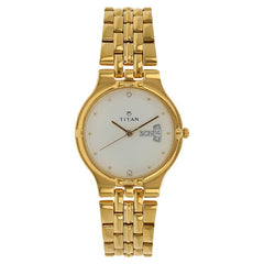 Titan Men's Watch Karishma Collection Analog, White Dial Gold Stainless Steel Strap, 1107YM07