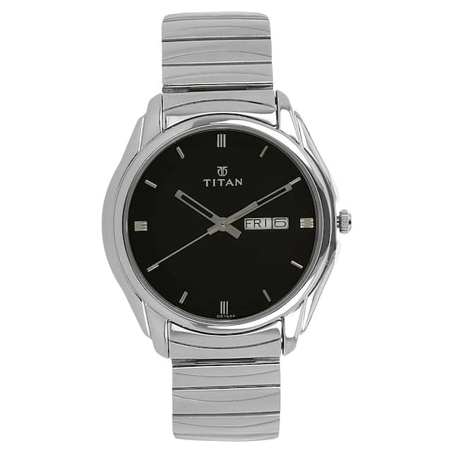 Titan Men's Watch Karishma Collection Analog, Black Dial Silver Stainless Strap, 1578SM04