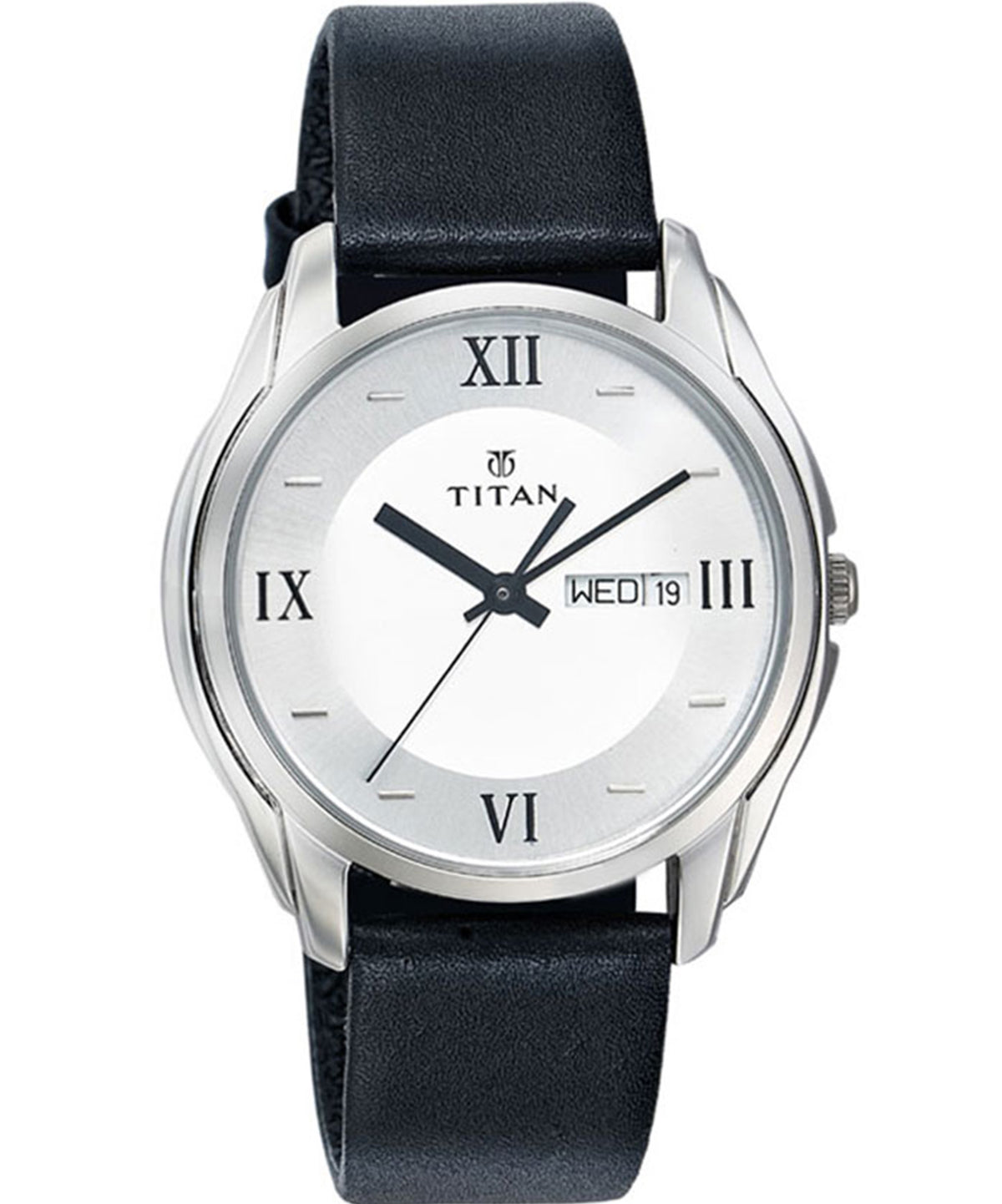 Titan Men's Watch Silver Dial Black Leather Strap Watch, 1578SL03P