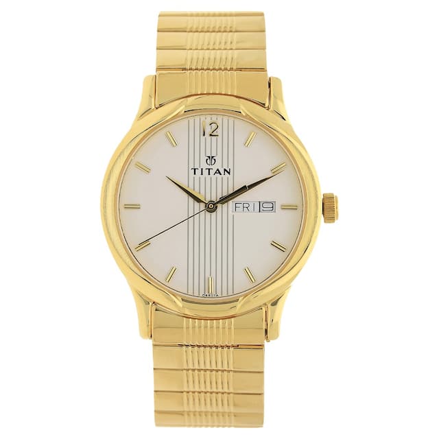 Titan Men's Watch Karishma Collection Analog, White Dial Gold Stainless Strap, 1580YM04