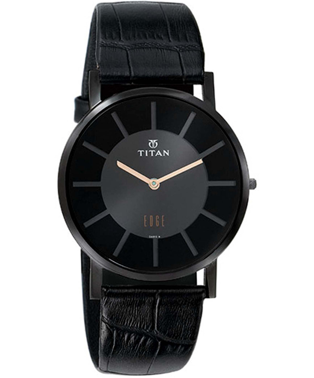 Titan Men's Watch Analog, Edge Collection Black Dial Black Leather Strap Watch, 1595NL01