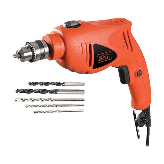 Black+Decker 500W 10MM Heavy duty Drill with 5 Accessories, Single Speed, HD5010A5 Powertools BA-HD5010A5