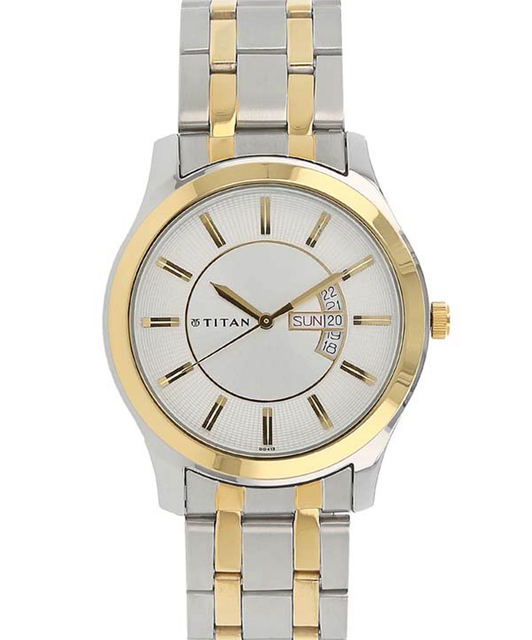 Titan Men's Watch White Dial Silver & Gold Stainless Steel Strap Watch, 1627BM01