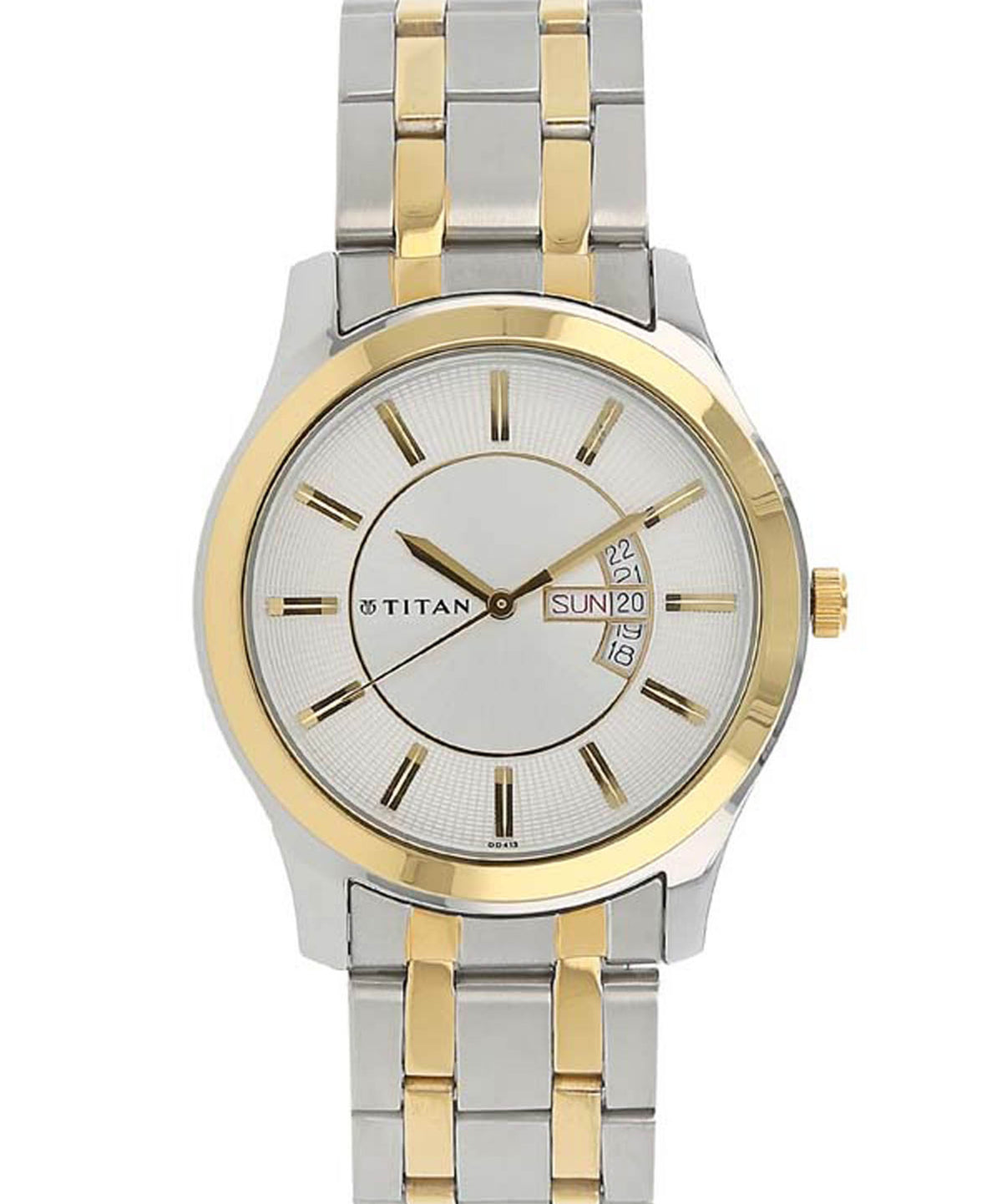 Titan Men's Watch White Dial Silver & Gold Stainless Steel Strap Watch, 1627BM01