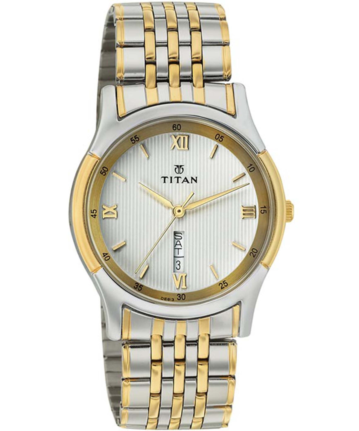 Titan Men's Watch Karishma Collection Analog, White Dial Silver & Gold Stainless Strap, 1636BM01