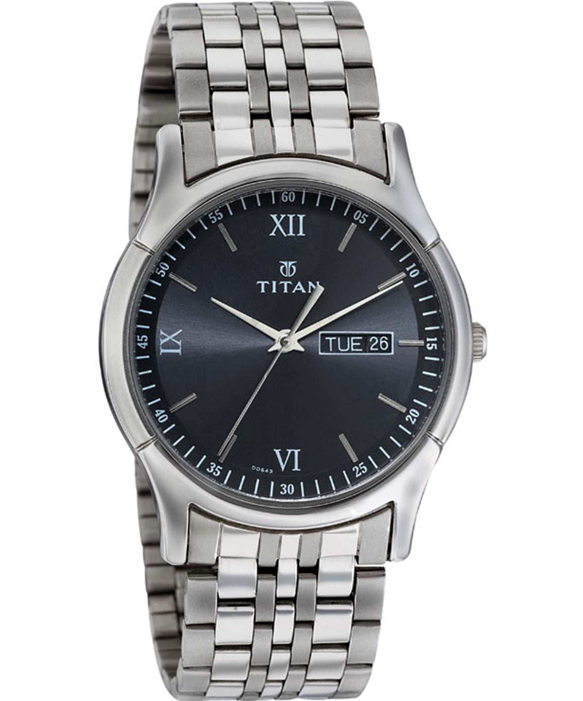 Titan Men's Watch Karishma Collection Analog, Black Dial Silver Stainless Strap, 1636SM01