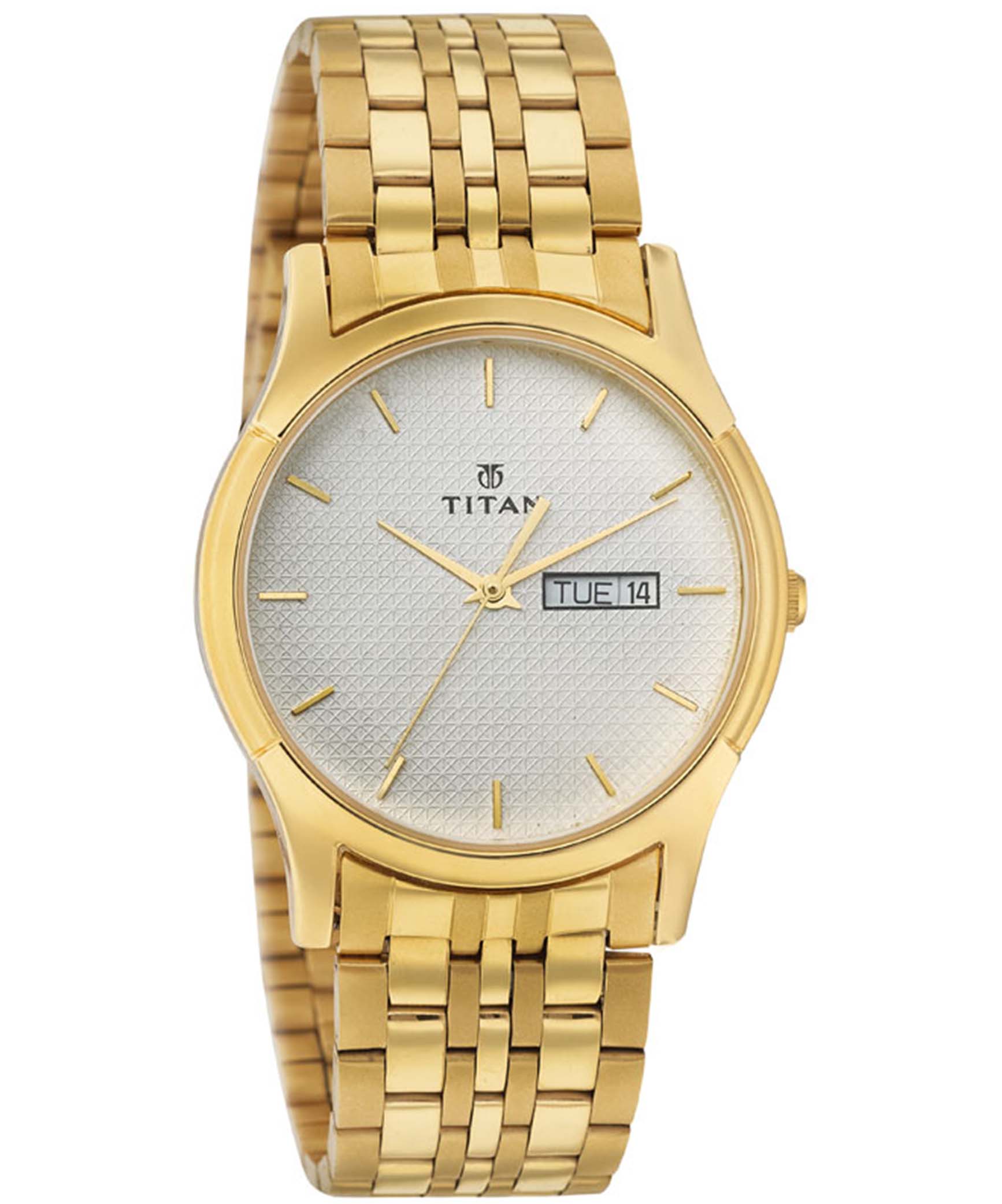 Titan Men's Watch Karishma Collection Analog, White Dial Gold Stainless Strap, 1636YM01