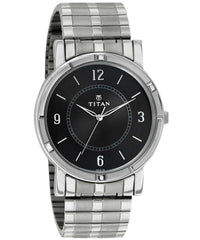 Titan Men's Watch Karishma Collection Analog, Black Dial Silver Stainless Strap, 1639SM03