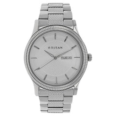 Titan Men's Watch Karishma Collection Analog, White Dial Silver Stainless Strap, 1650SM01