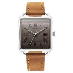 Titan Men's Watch Retro Revive Collection, Grey Dial Brown Leather Strap, 1676SL02