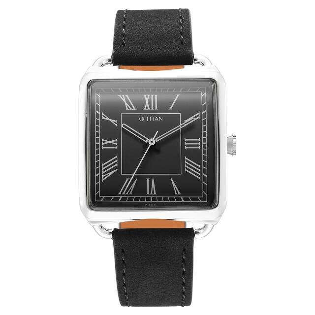 Titan Men's Watch Retro Revive Collection, Grey Dial Black Leather Strap, 1676SL03