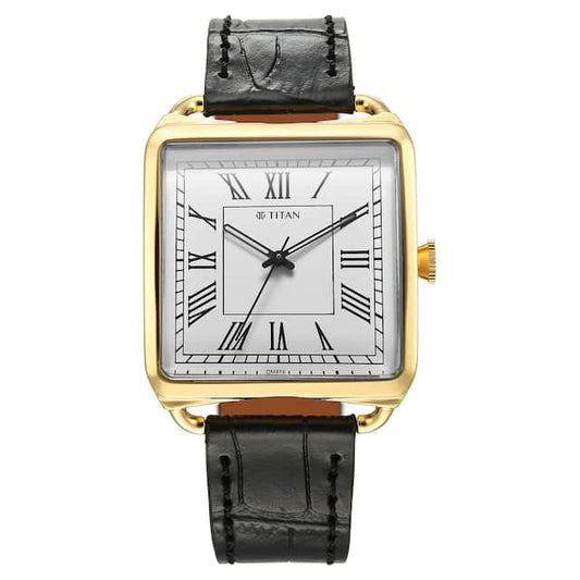 Titan, Men, Analog, Watch, White Dial, Leather Strap, 1676YL01