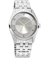 Titan Men's Watch Grey Dial Silver Stainless Steel Strap Watch, 1729SM07