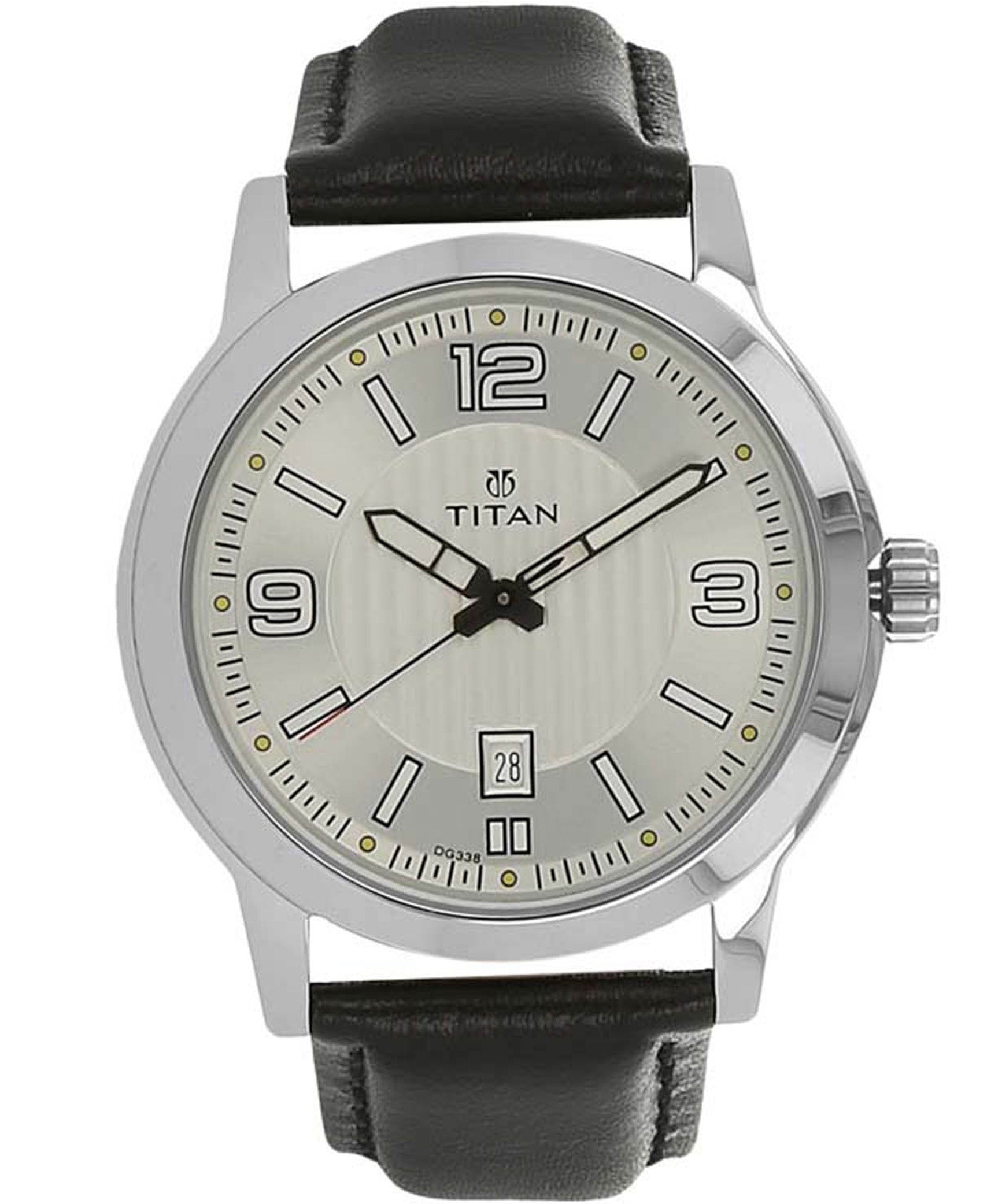 Titan Men's Watch Silver Dial Black Leather Strap Watch, 1730SL01