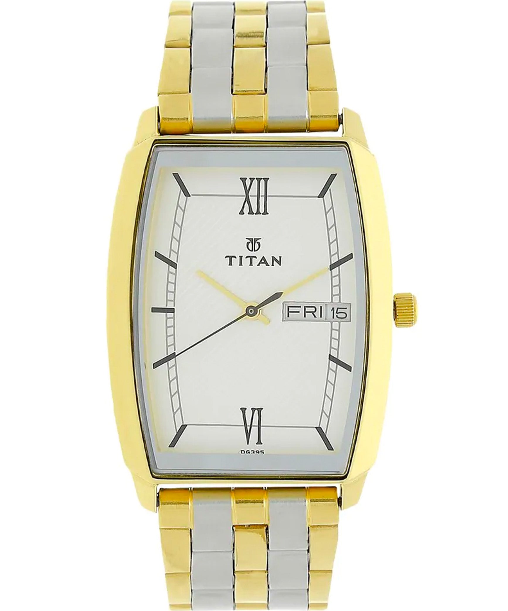 Titan Men's Watch Karishma Collection Analog, White Dial Silver & Gold Stainless Strap, 1737BM01