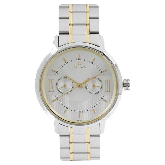 Titan Men's Watch Silver Dial Silver & Gold Stainless Steel Strap Watch, 1743BM01