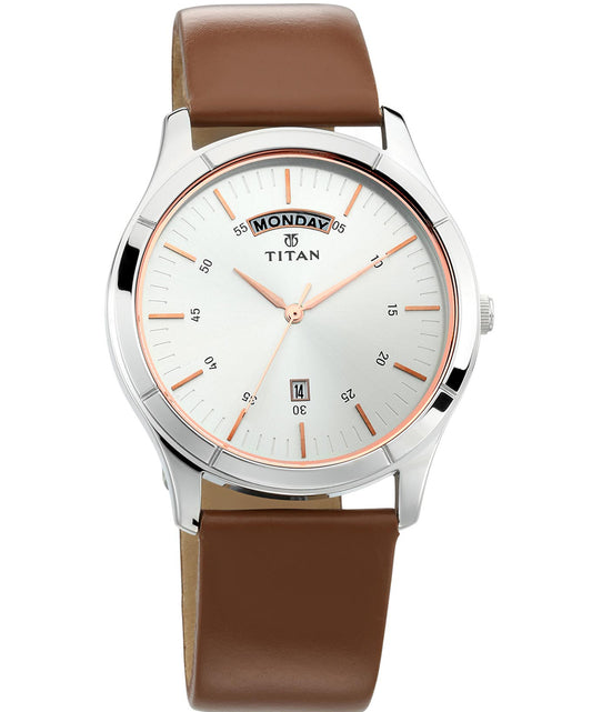 Titan, Men, Analog, Watch, White Dial, Leather Strap, 1767SL01