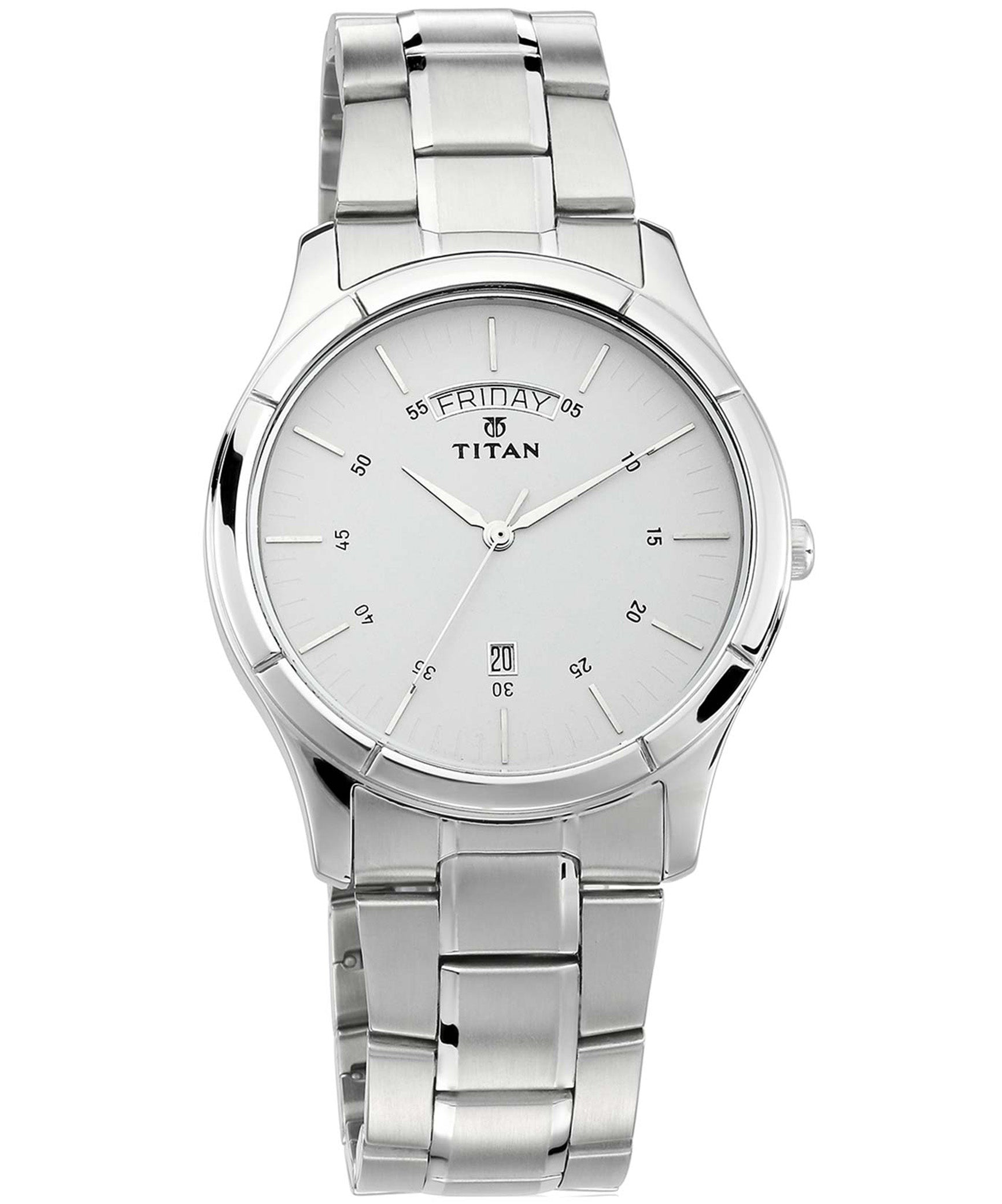 Titan Men's Watch White Dial Silver Stainless Steel Strap Watch, 1767SM01