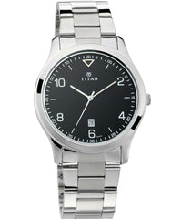 Titan Men's Watch Black Dial Silver Stainless Steel Strap Watch, 1770SM02