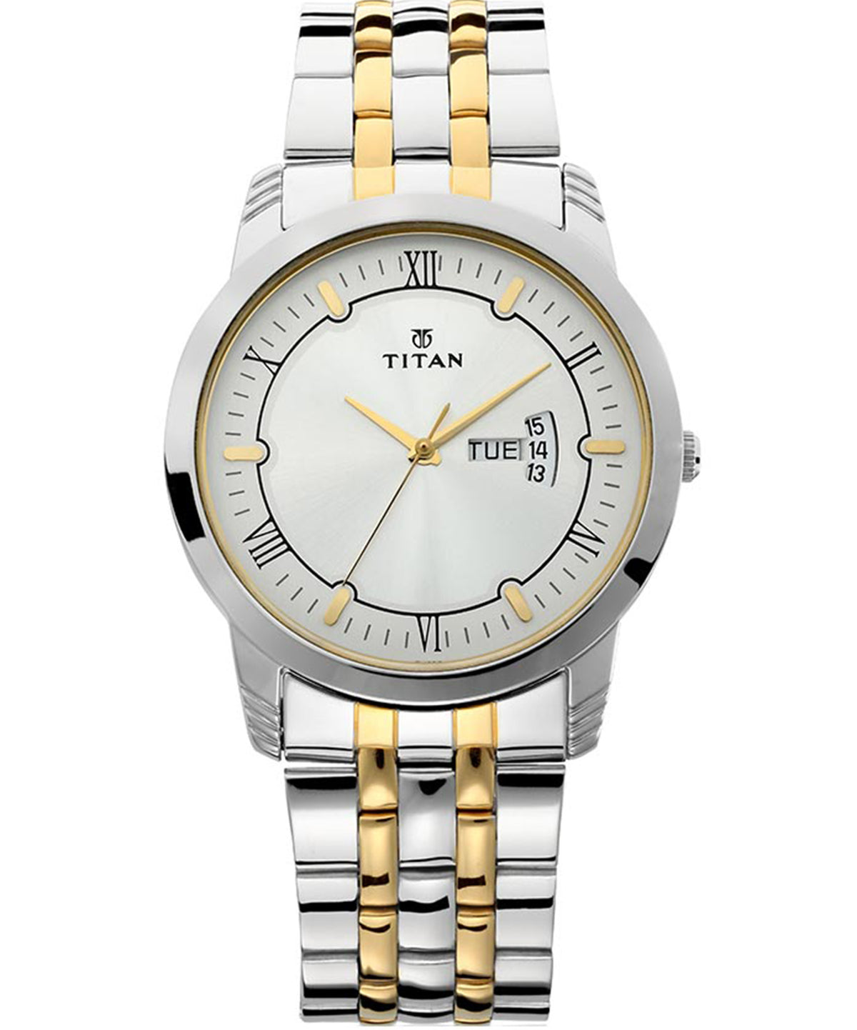 Titan Men's Watch Silver Dial Silver & Gold Stainless Steel Strap Watch, 1774BM01
