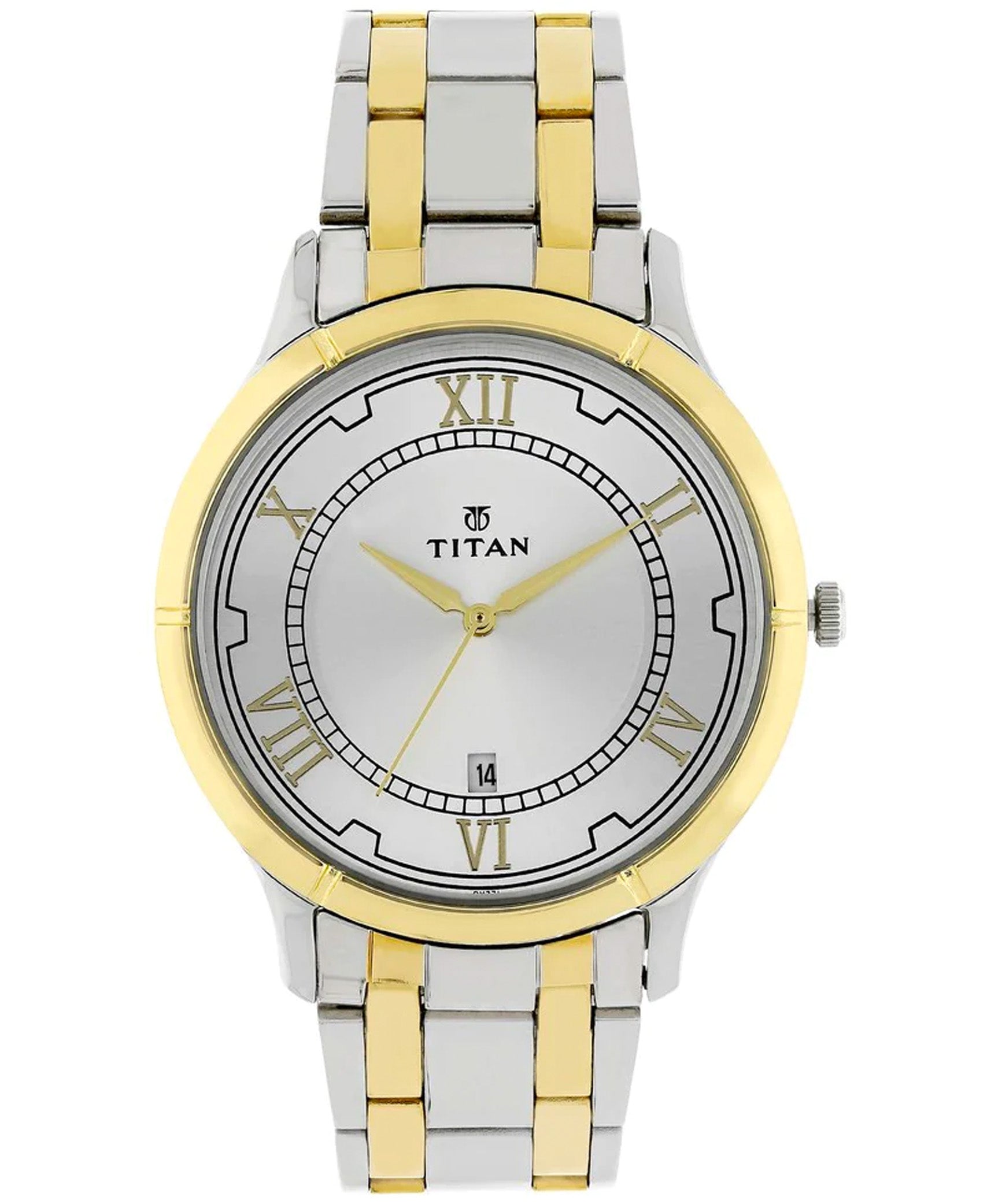 Titan Men's Watch Karishma Collection Analog, Silver Dial Silver & Gold Stainless Strap, 1775BM01