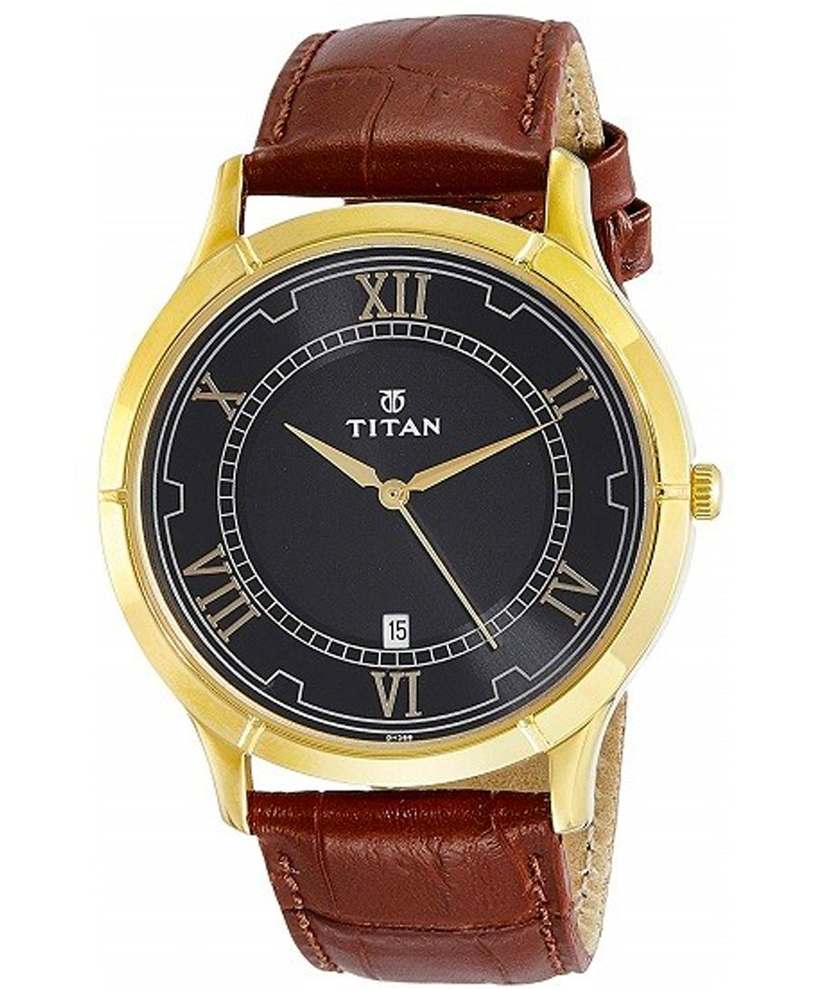 Titan Men's Watch Karishma Collection Analog, Black Dial Brown Leather Strap, 1775YL01